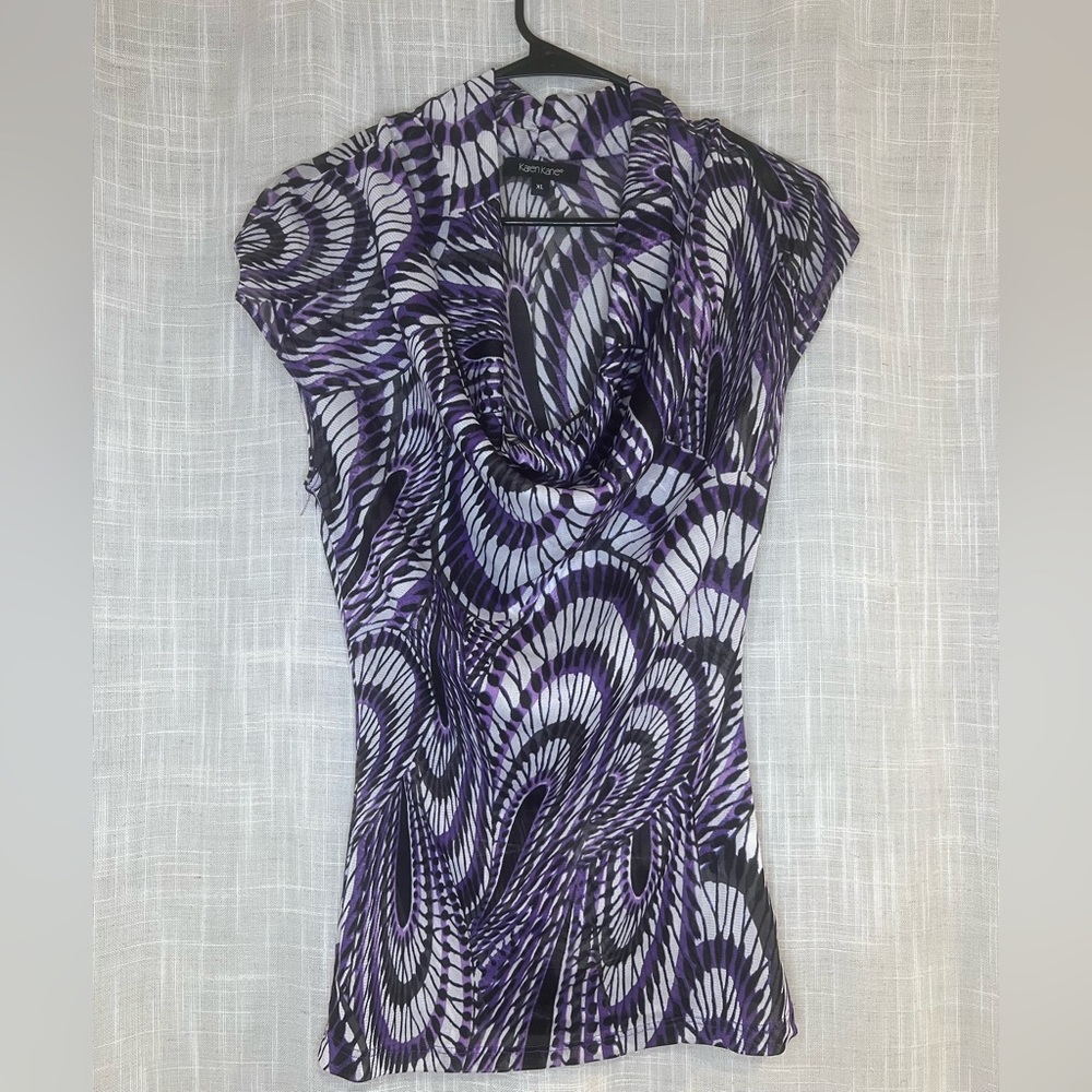 DRAPING NECK PURPLE ABSTRACT TANK TOP